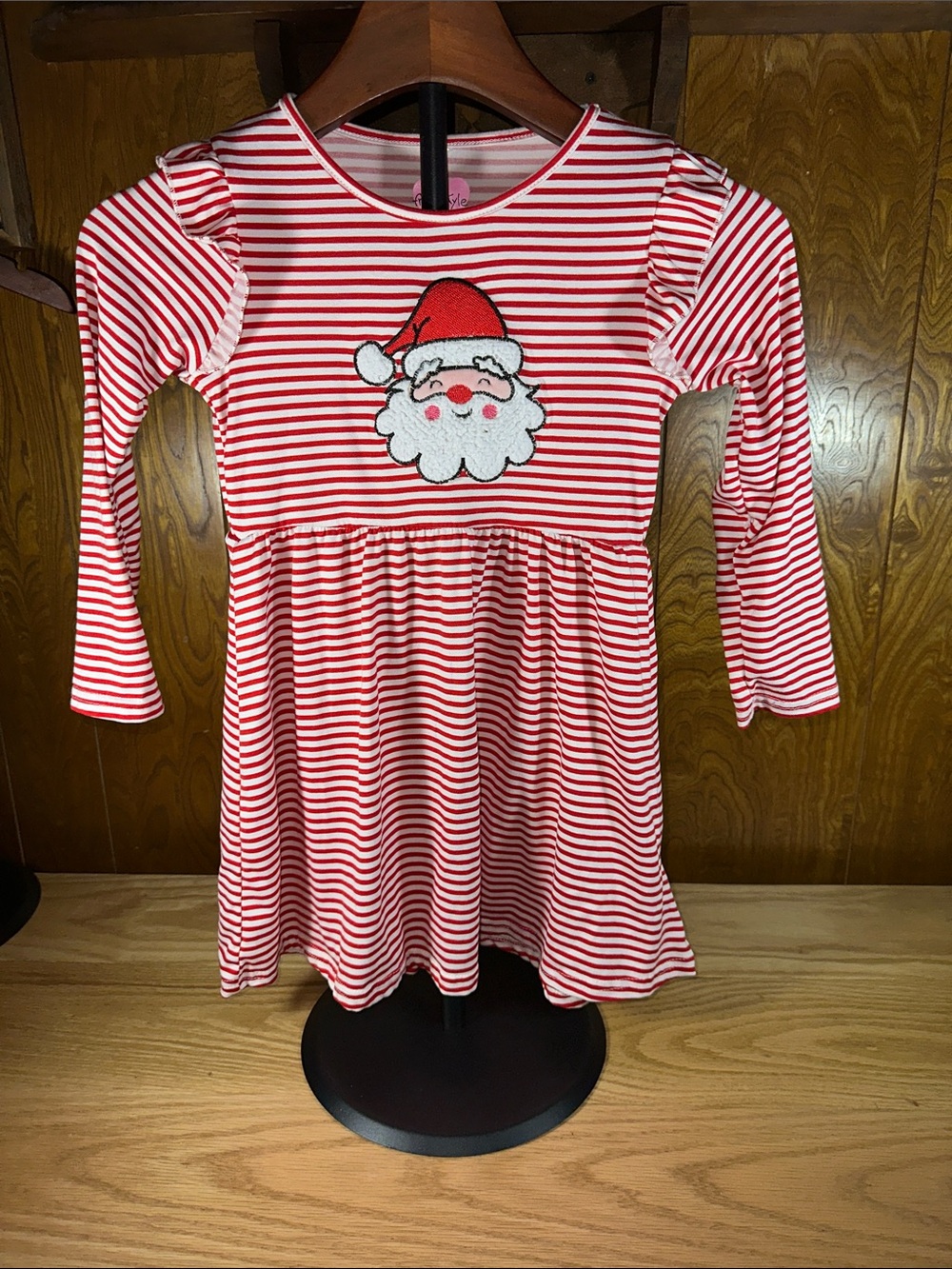 🎉Freestyle Red & White Striped Santa Applique Dress. D234